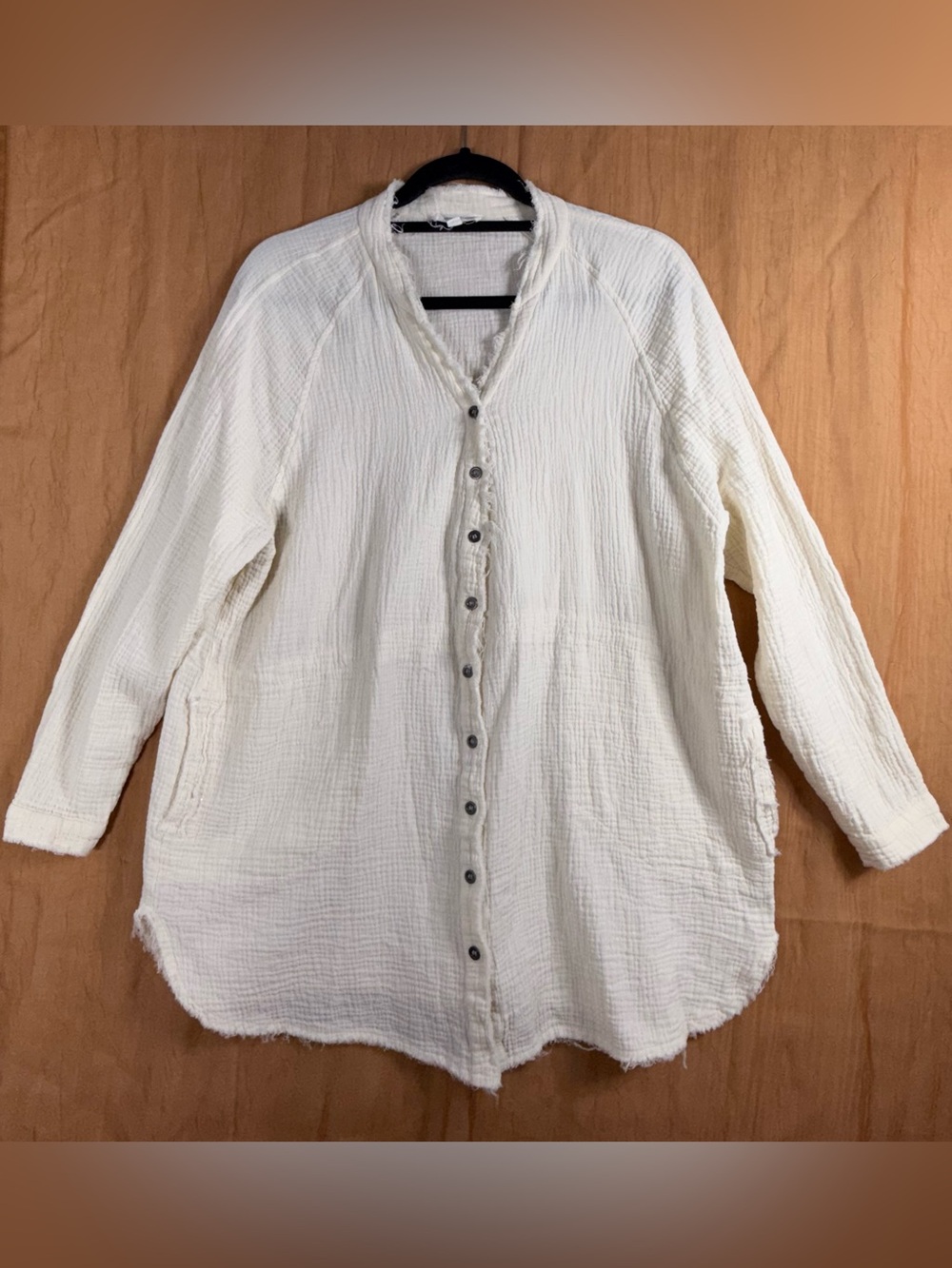 Newbury Kustom Cream Button-Front Textured Tunic Jacket